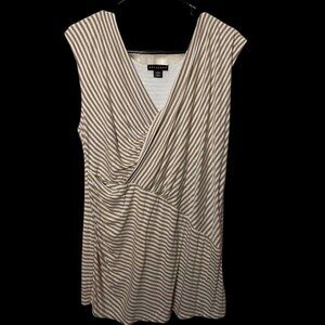 Metaphor Sleeveless Plunge Wrap V-Neck Beige and White Striped Top Size Large